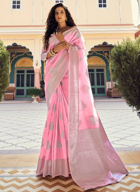 Pink Colour New Fancy Festive Wear Linen Silk Latest Saree Collection 9704